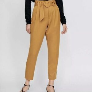 Women's Tan High-Waisted Belted Pants